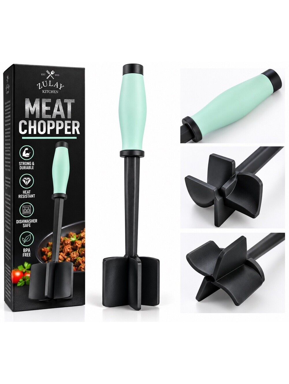 💚 Zulay Kitchen Meat Chopper – Mint Handle – New